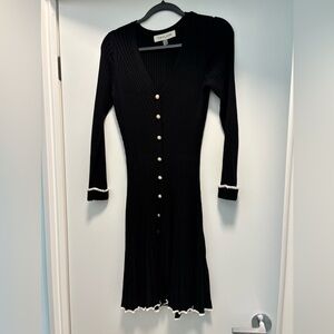 Taylor Black Long Sleeve Dress with Pearl Buttons